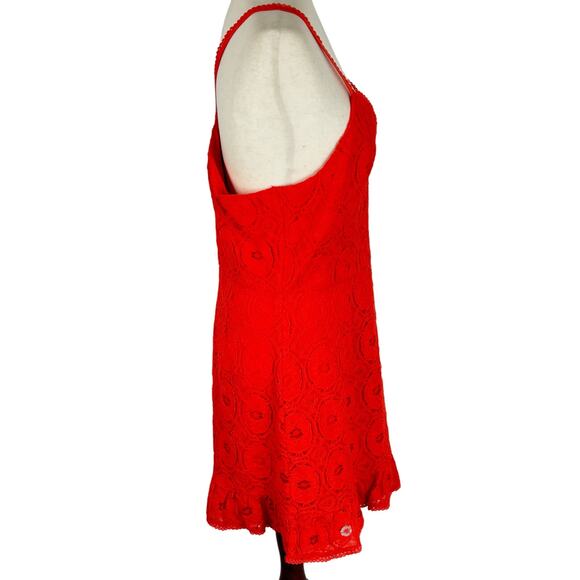 BETSEY JOHNSON EYELET V-NECK SLEEVELESS MINI DRESS IN SPICY ORANGE SIZE LARGE - Picture 6 of 16